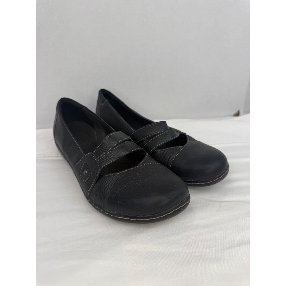 Clarks Black‎ Leather Mary Jane Flats Double Strap Comfort Shoes 8.5M 67655
